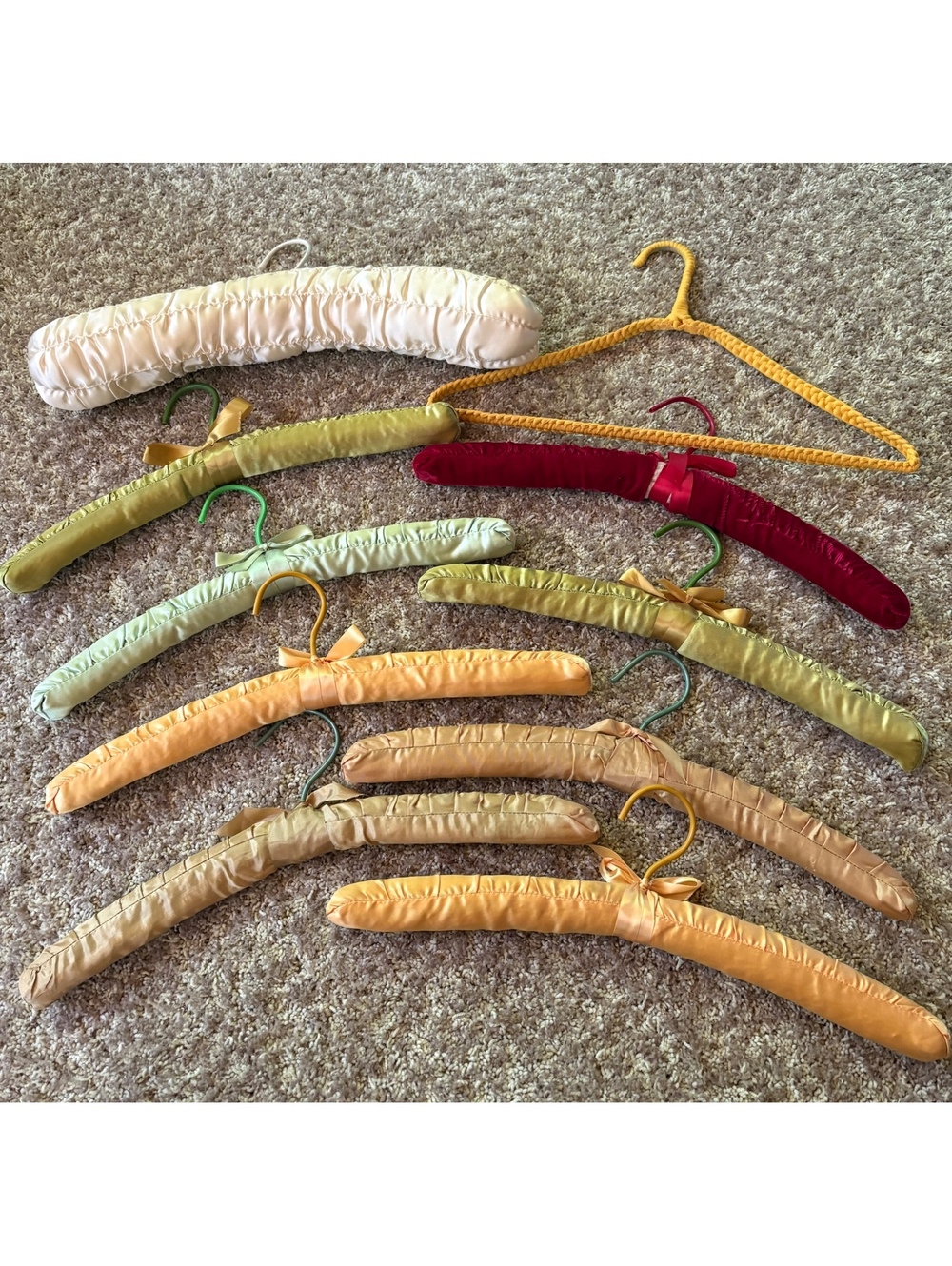 Lot of 9 Vintage Satin & Velvet Padded Hangers Mixed Colors Lingerie Shabby Chic